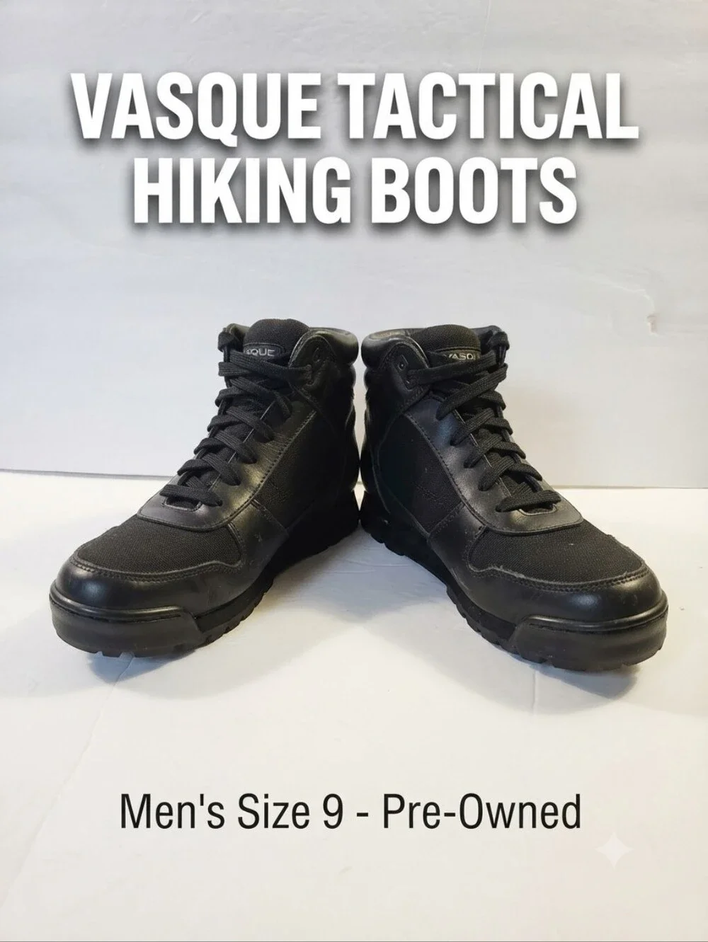 Vasque Black Leather Canvas High Top Hiking Tactical Boots Men’s Size 9